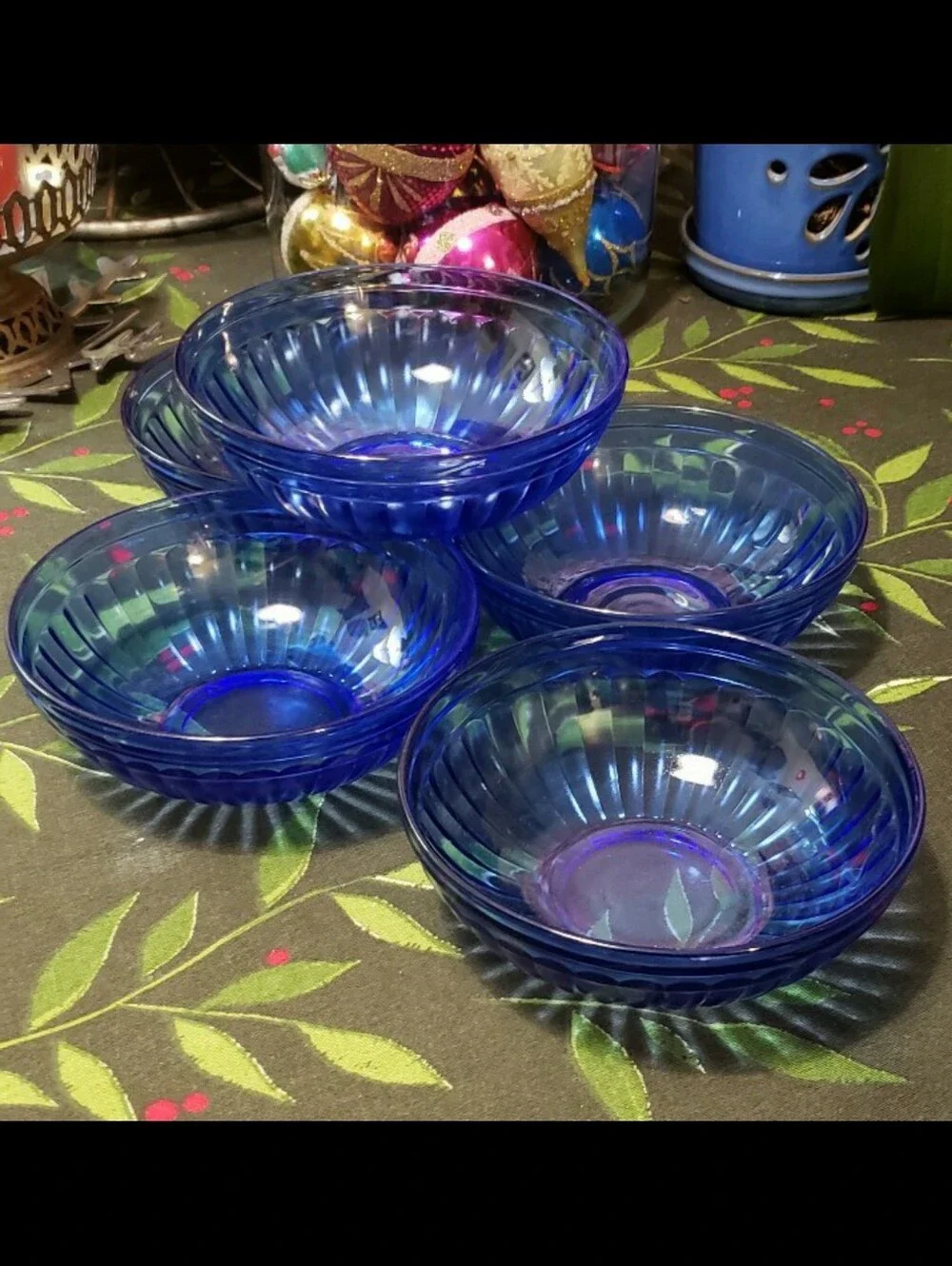 Set Of Five (5) Vintage Hazel Atlas Cobalt Blue Cereal Bowls